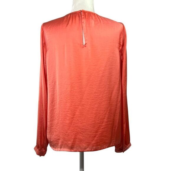 Vince Long Sleeve Blouse Coral Draped Front Size 10 Medium - Picture 6 of 14